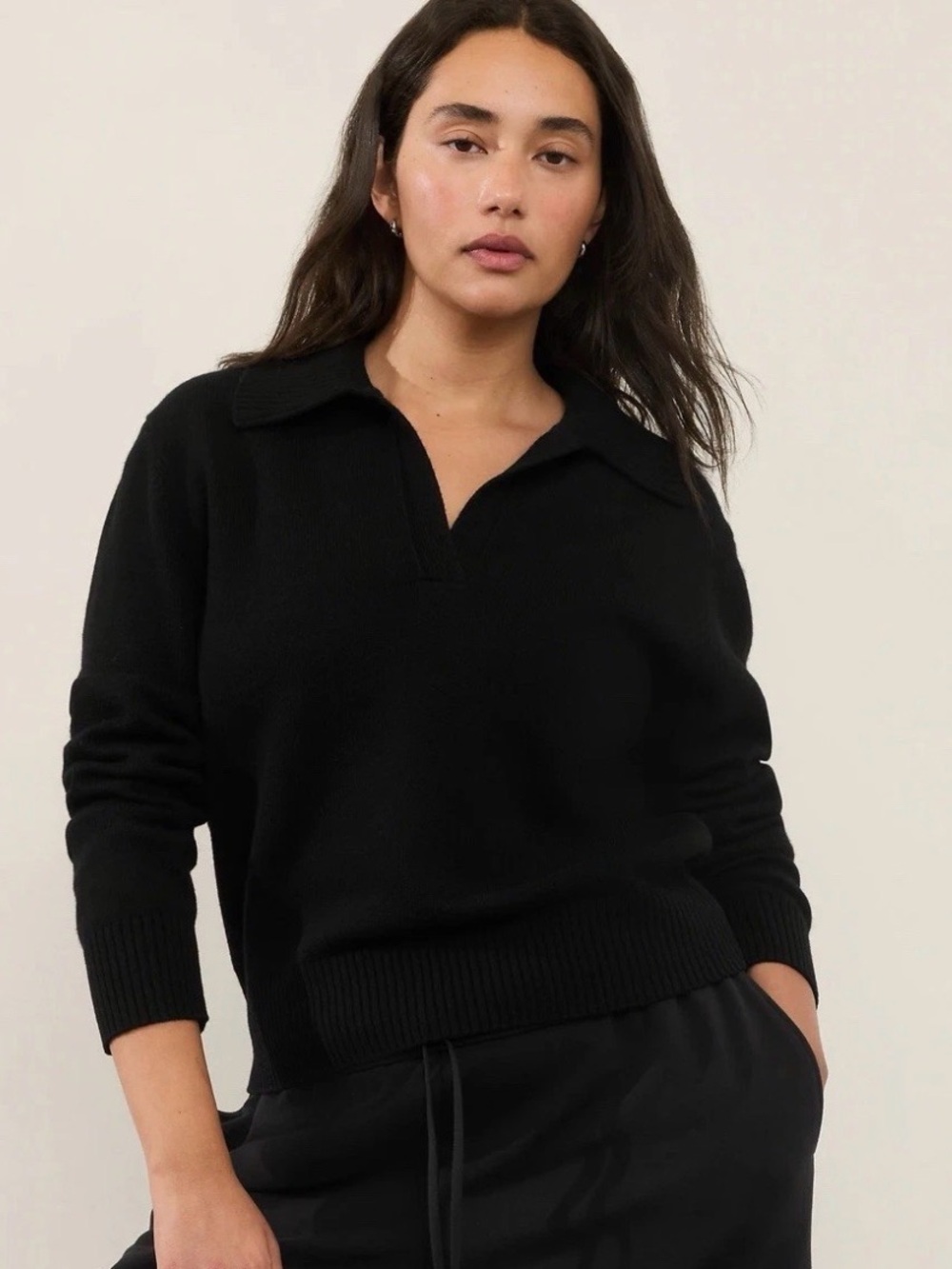 NWT Athleta Alpine Collar Cashmere/Wool Blend Black Sweater Sz Small.